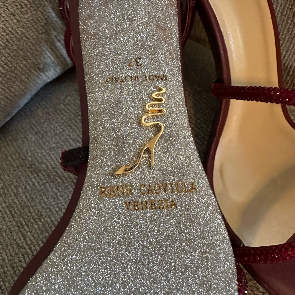 Rene Caovilla Burgundy Red Strappy Crystal Wrap Sandals - Picture 5 of 16